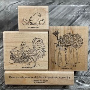STAMPIN’ UP! Country Morning Wood Mounted Rubber Stamp Set of 4 Excellent Cond